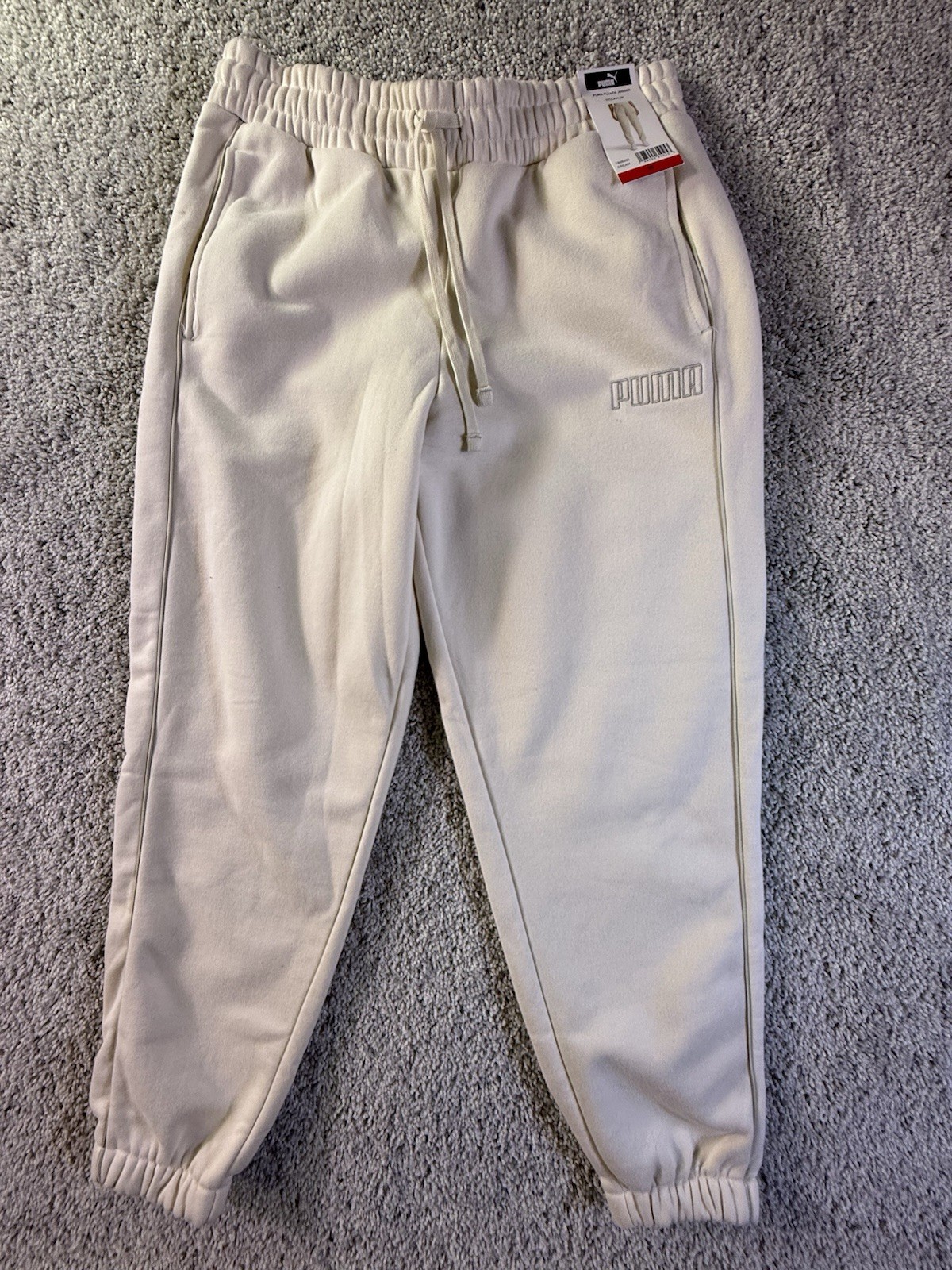 NWT PUMA Women's Fleece Jogger, Drawstring Side Pockets Size Medium Ivory