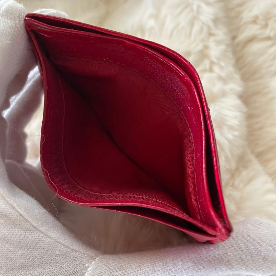 CHANEL Coco Mark Card Case Mini Wallet Red Leather Compact Used thumbnail 6