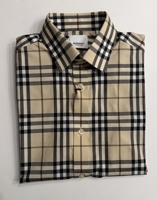 Burberry Shefford Modern Beige IP Check Short Sleeve Shirt XS 8105453 NWT $610