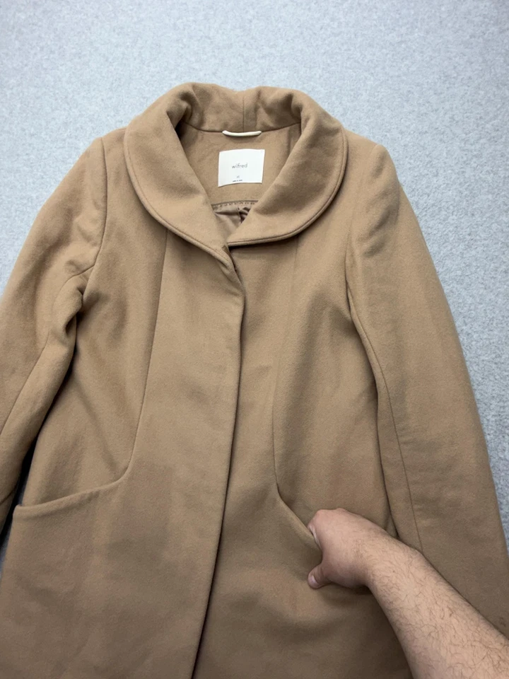 Wilfred Aritzia Coat Womens XS Camel Wool Cashmere Blend Hidden Button Pockets - Image 4 of 4