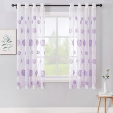 Curtains with floral embroidery, curtains white with purple pattern for living room,...