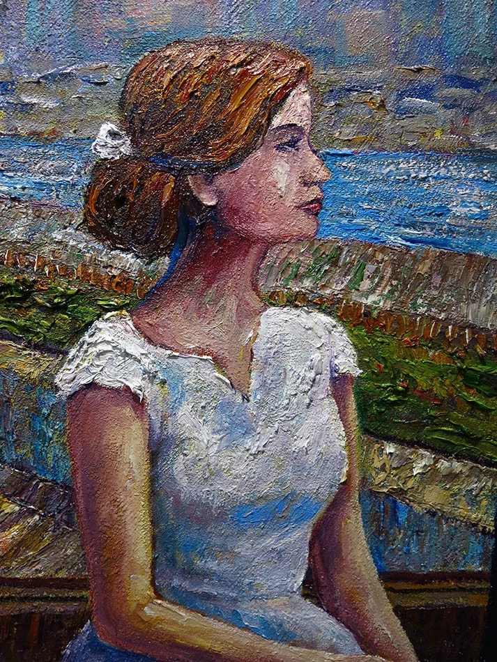 原版 30x24 英寸油画█彩绘复古现实主义█艺术签名男人爱情婚姻形式 — 第 3/4 张图片