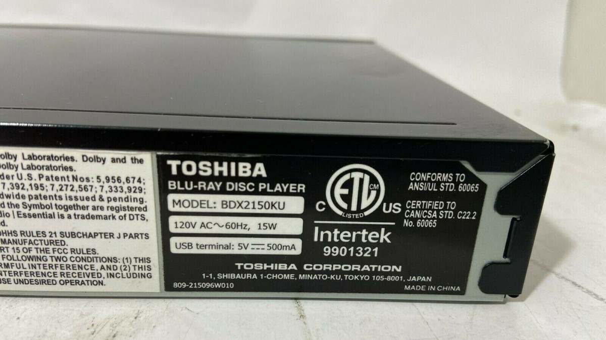 TOSHIBA BDX2150KU Blu-Ray Disc Player DVD, No Remote
