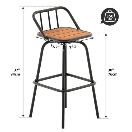 Bar Stools Wooden Seat Counter Height Kitchen Bar Stools With 360 Degree Swivel - Picture 4 of 10