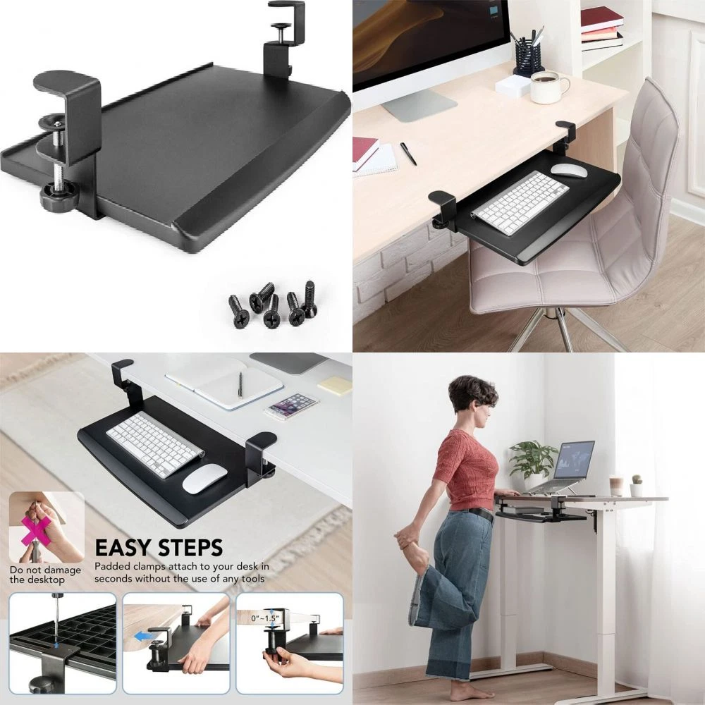 EHO Clamp On Retractable Adjustable Keyboard Tray Under Desk Small Black