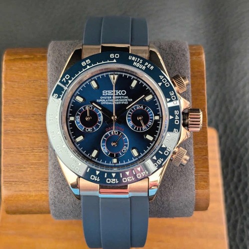Seikmod BlueBlaze VK63 Meca-Quartz Tachymeter Sapphire Rose Gold PVD - Picture 6 of 7