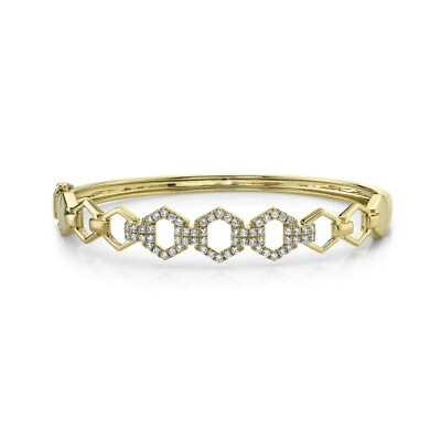 Diamant offen Sechseck Glieder Armreif Armband 14k Gelbgold natürlich Rundschliff Pave