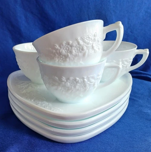 4 Sets Vintage Indiana "ORANGE BLOSSOM" Snack Luncheon Plates & Cups, MINT!