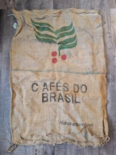 Cafes Do Brasil Burlap Coffee Bean Bag Sack Crafts Wall Hanging Brazil 39" x 25"
