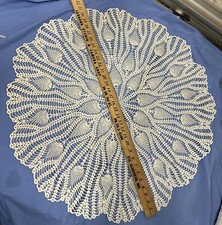 Vintage Handmade Crochet Lace Doily 31" Round Ecru Table Topper