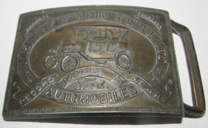 VINTAGE Henry Ford Belt Mens Detroit Model T Bronze Buckle Brown Metal