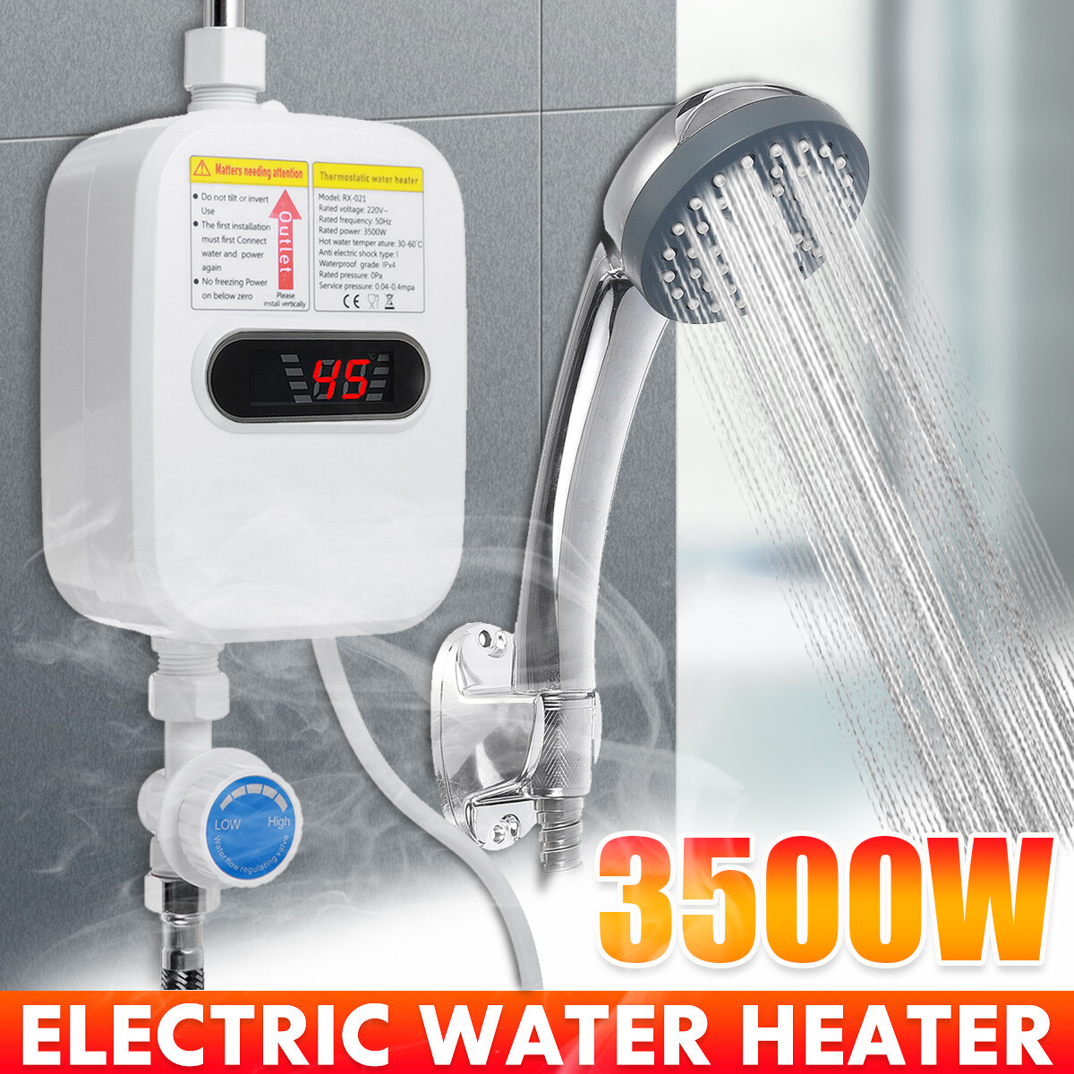 3500W 3S Instant Hot Water Heater Tankless Electric Shower Boiler +Show  Head | eBay