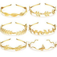 Kacctyen 6 Pcs Gold Leaf Wedding Headbands Set Flower Faux Pearls Headband Go...
