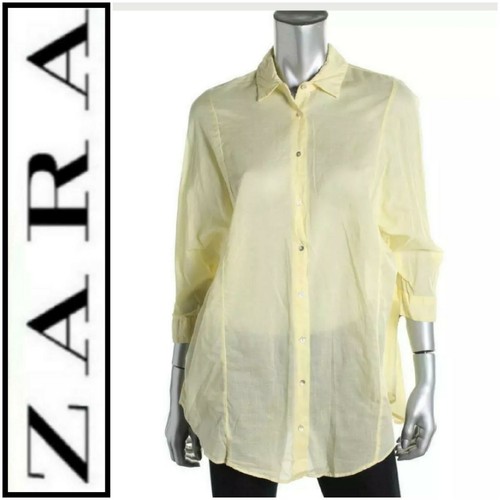 ZARA Yellow Cotton Seamed Button-Front 