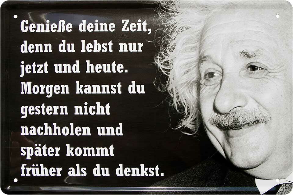 ''Genieße deine Zeit, denn du lebst nur jetzt (Einstein)'' 20x30cm Blechschild