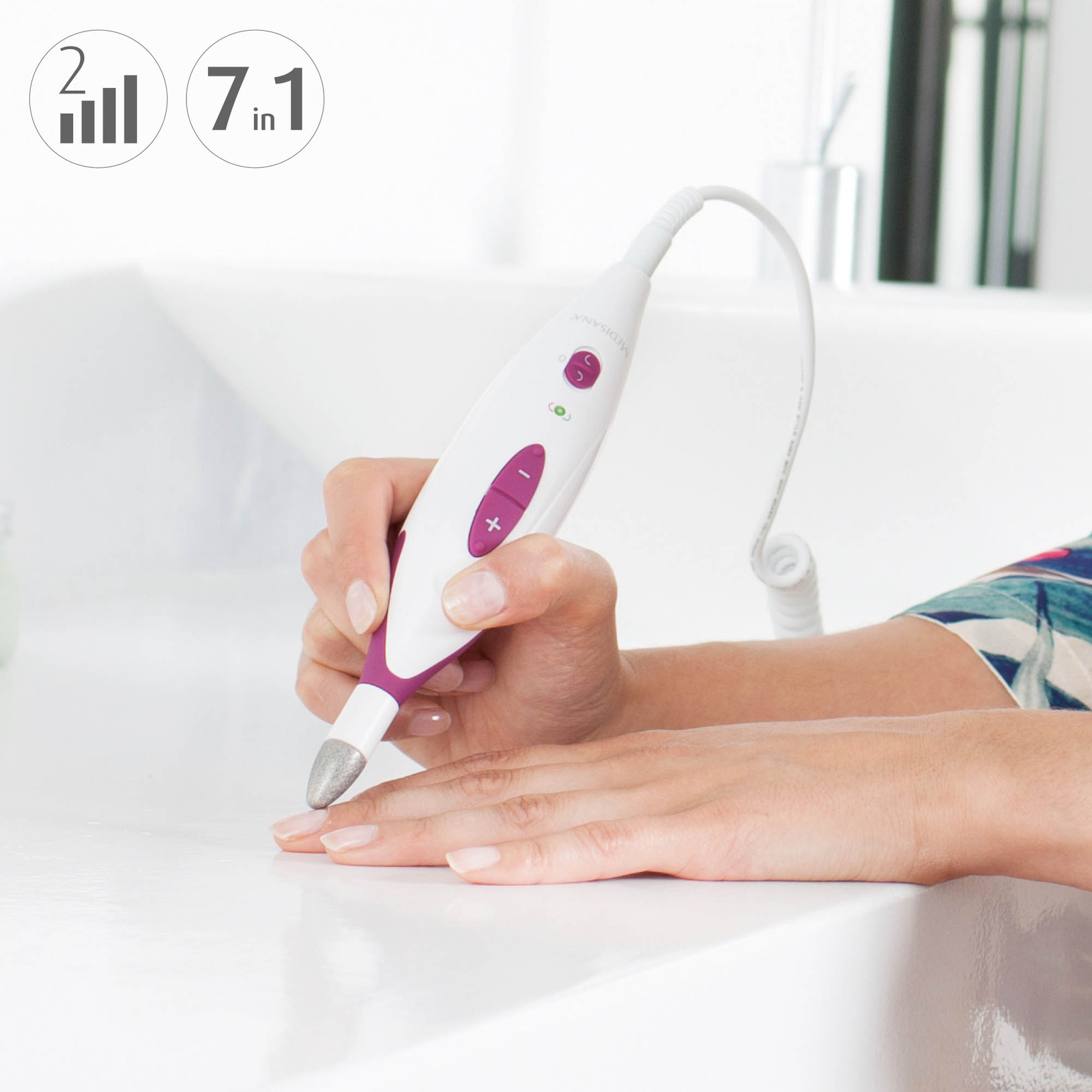 Medisana MP 900 Elektrisches Maniküre & Pediküre Set – Nagelfeile Mit LED-Licht, 5 Aufsätze, Kabellos
