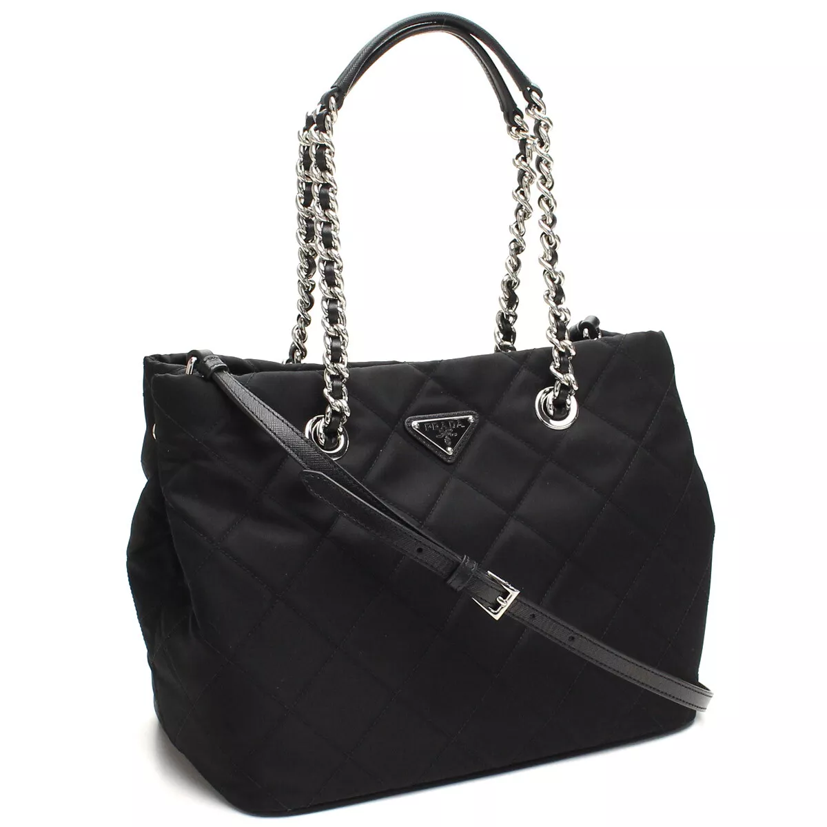 Prada Origami Chain Nylon Tote Bag,Black