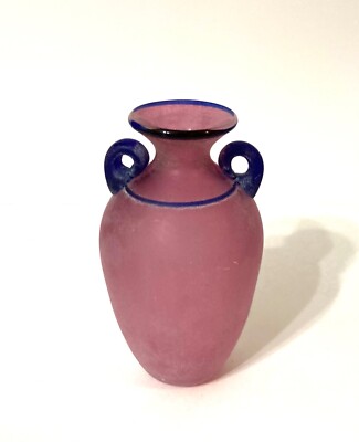 VTG Franco Moretti Scavo Italian Murano Art Glass Frosted Pink/Blue Vase Signed
