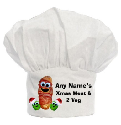 PERSONALISIERTE Kochmütze Rosenkohl, Schweine in Decken, Fleisch & 2 Gemüse Weihnachten