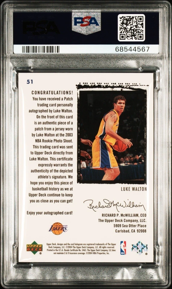 Parche autógrafo UD EXQUISITE COLLECTION 2003 LUKE WALTON #51 PSA 8 Foto 2 de 4
