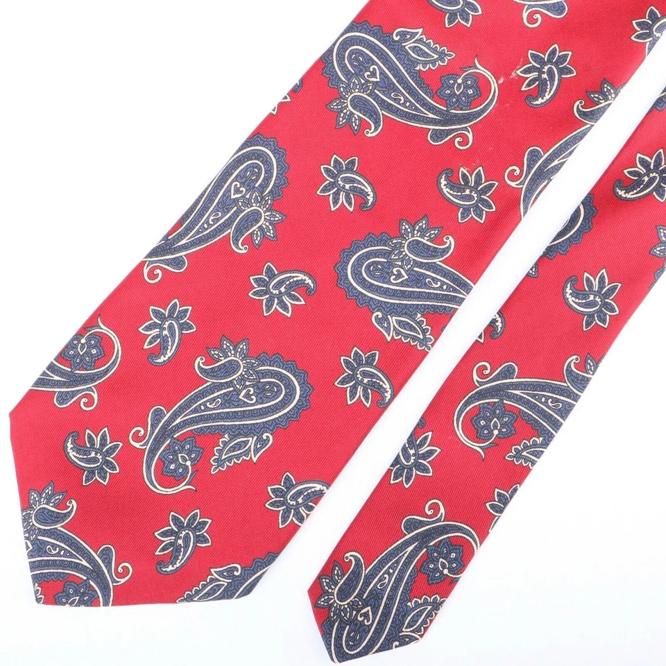 Corbata de seda Hardy Amies roja azul con estampado de cachemira Foto 2 de 4