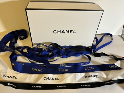 10+ YARDS DIOR/CHANEL BUNDLE RIBBON PIECES PRECUT USED/CHANEL BOX