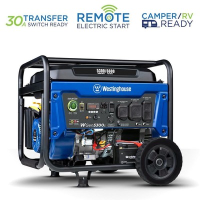 Westinghouse Portable Gas Generator 6600W/5300W Remote/Electric-Start, RV-Ready