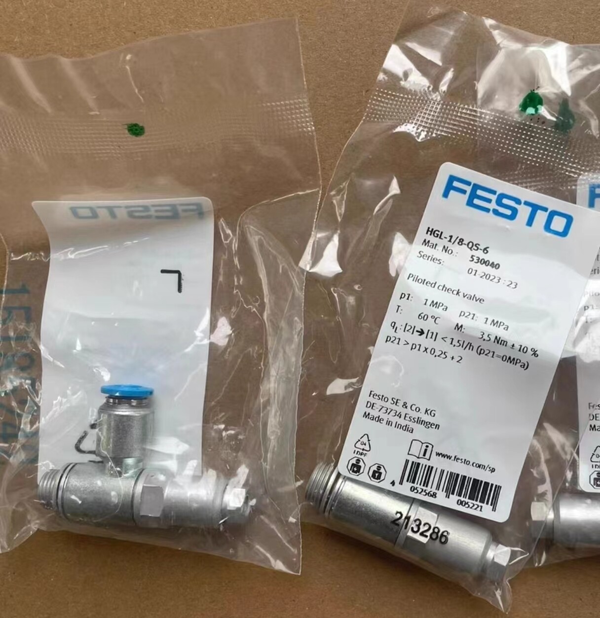 FESTO-HGL-1/8-QS-6 530040 1pcs piloted check valve