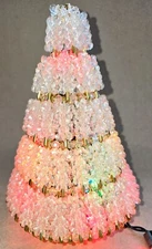 Vintage Christmas Tree Gold Safety Pins & Clear Faceted Acrylic Beads  10.5" H