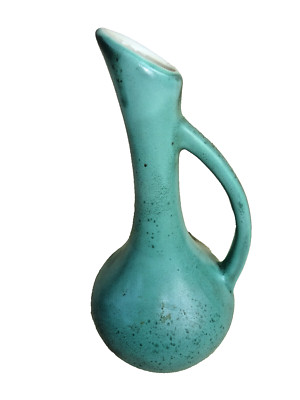 Vintage MCM 1960s ROYAL HAEGER Pottery RG92 Pitcher Aqua Speckled  7.5''