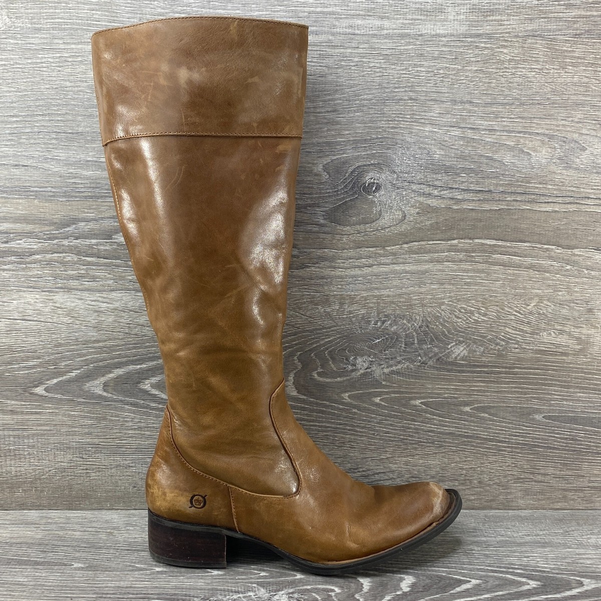 Born Brown Leather Knee High Pull On Tall Riding Boots Side  display picture 3