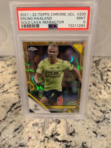 2021-22 Topps Chrome UCL Gold Lava Refractor Erling Haaland PSA 9
