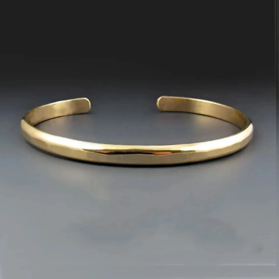 Серебряный классический 5 мм простоя золото открытый манжеты мужской браслет браслет 14K золото более 8" - Изображение 2 из 3