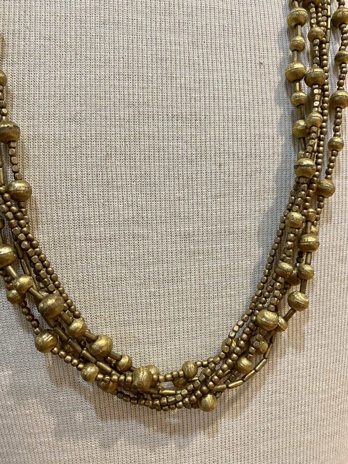 Multi 6 Strand Gold Beaded Statement Necklace 36”… - image 2