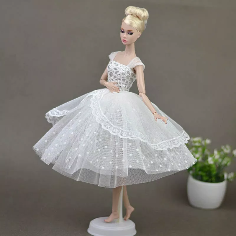 Pure White Doll Dresses Clothes Elegant Lady Evening Dress for 11.5in Dolls Gift