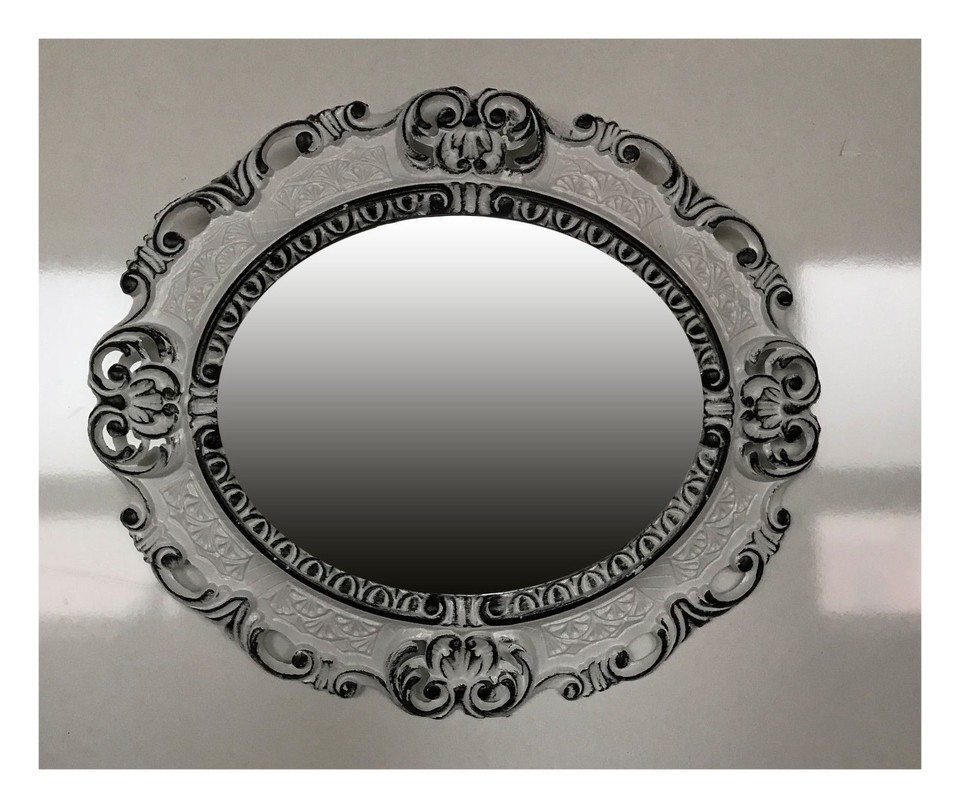 Miroir Mural Baroque Ovale Noir 45 X 38 Cm - Style Vintage Antique - Fabriqué En Italie