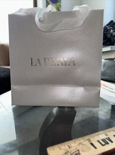 Lot Of 100 LA PERLA Paper Gift Bags - 7  X 7  x 3  Pearl White w/Gold Monogram