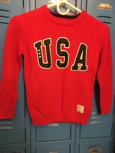 Zara Kids Collection The Knit Wear Size 8 Cotton Red Sweater W/ USA Block Letter - Picture 9 of 10