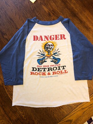 Danger 100% High Voltage DETROIT Rock & Roll 1978 Graphic Shirt Sz M | eBay