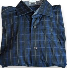 Bugatchi Men's Long Sleeve Button Down Dress Shirt Blue Classic Fit Cotton L