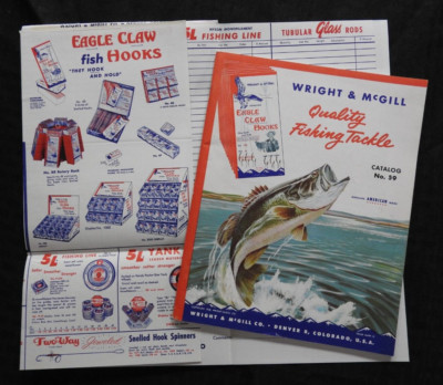 1959 Wright & McGill Angelgerät Katalog Köder Ruten Rollen Eagle Claw Haken NM