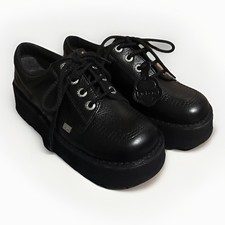 Zapatos de cuero Kickers Low Stack en cuero negro Reino Unido 39 con caja excelente