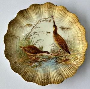 Plate Limoges Redon Marsh Game Bird Rail Snipe Hand Painted Porcelain Antique