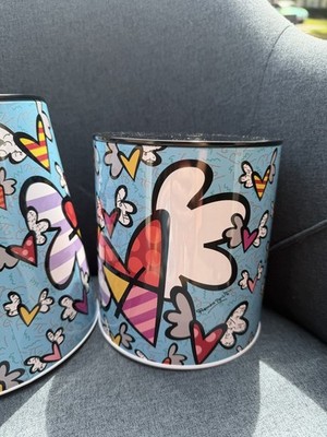 ROMERO BRITTO NESTED METAL  JARS CANISTERS 3 PIECE SET: FLYING HEARTS *  NEW *