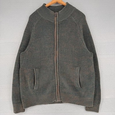 L.L.Bean Sweater Mens Large Green Full Zip Cotton Chunky Knit Fisherman Cottage
