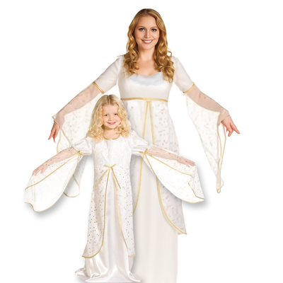 Engel Kostüm Für Mädchen - Weiß-Goldenes Kleid Mit Flügeln & Heiligenschein, Karneval & Weihnachten