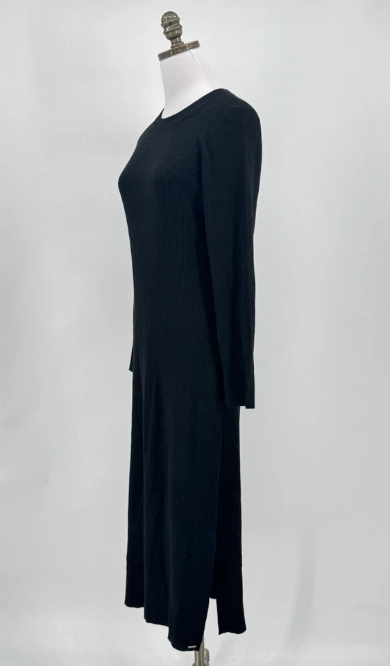 Superdry Studios Vestido Suéter Largo Mezcla Lino Negro 12 Crew Acanalado Manga Larga Foto 3 de 4