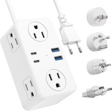 European Travel Plug Adapter, EU/UK/US Travel Plug Adapter Power Strip, 6 AC Out