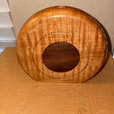Maple & Walnut Flat Wooden Handcrafted Disc Vase Artist Signed 2015 MCM Style