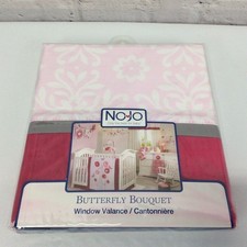 NoJo Window Valance Butterfly Bouquet Tab Top Pale Pink Floral Cottage Girl
